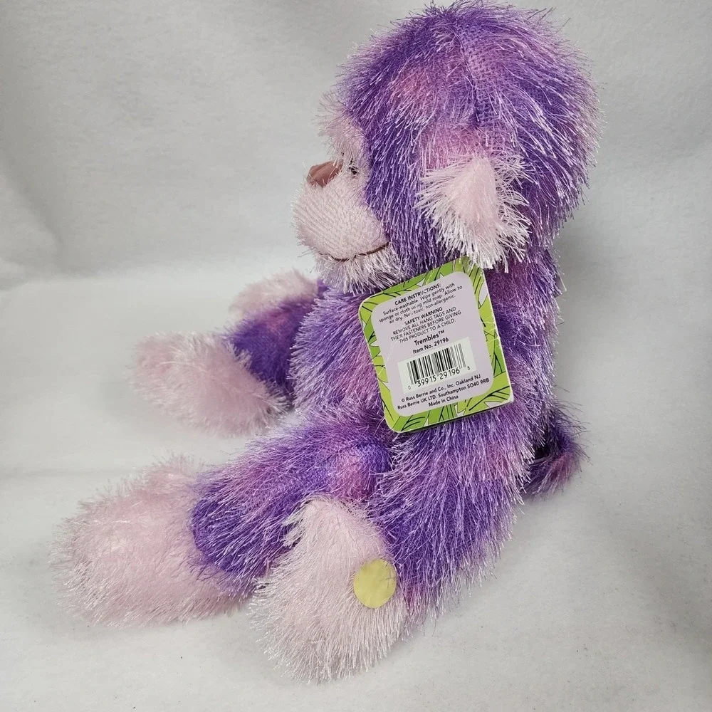 Vintage Russ Berrie Trembles Monkey Plush Toy with Sound Purple Stuffed Animal